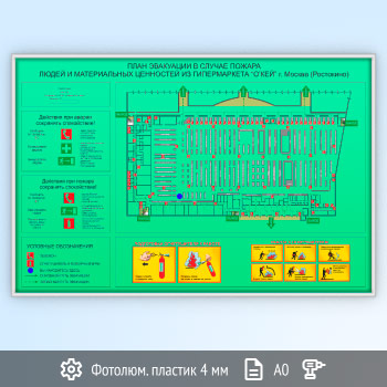 План эвакуации фотолюминесцентный в серебряной алюминиевой рамке (А0 формат)